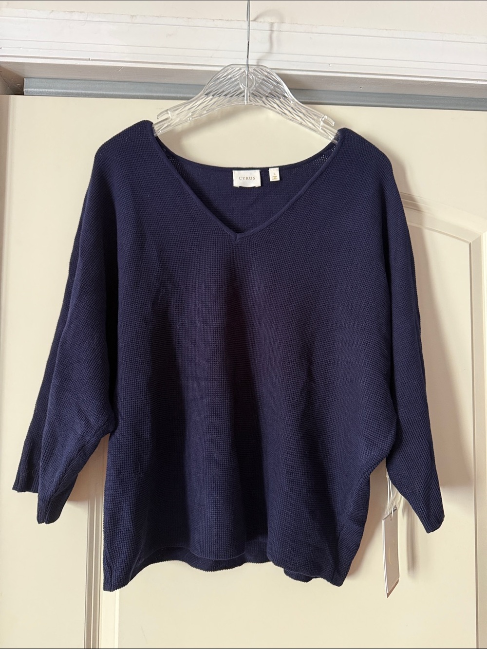 Cyrus Dark Navy V-Neck Lightweight Knit Sweater